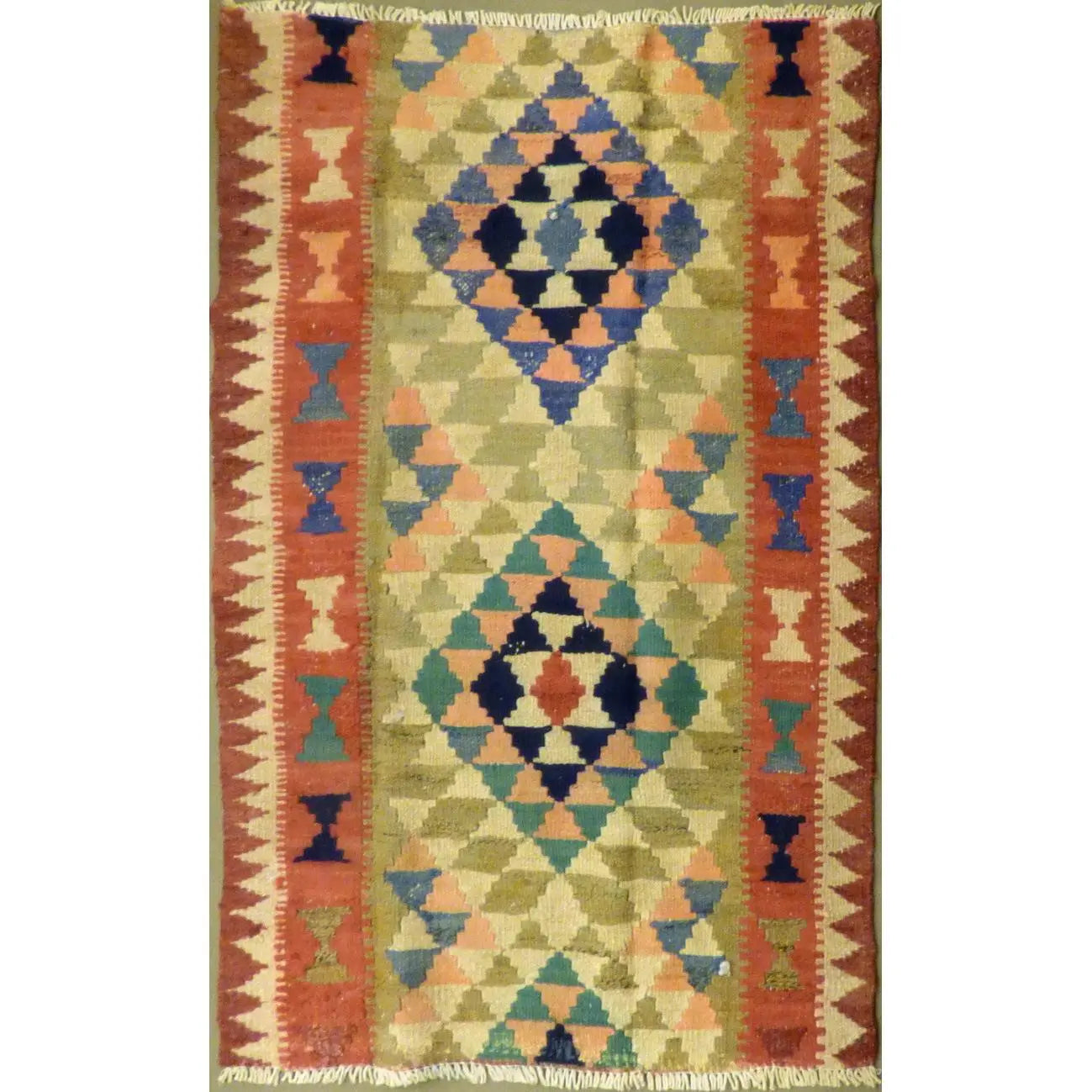 One Of The Kind Authentic Hand-Knotted Sanandaj Vintage Kilim 6'1" X 3'10"